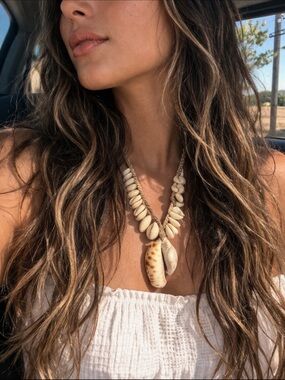 Handmade Cream Shell Statement Necklace - Beach Boho Jewelry
